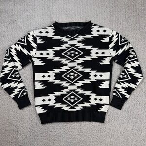 The Narrows Mens Southwestern Geometric Intarsia Knit Crewneck Sweater Aztec Tri
